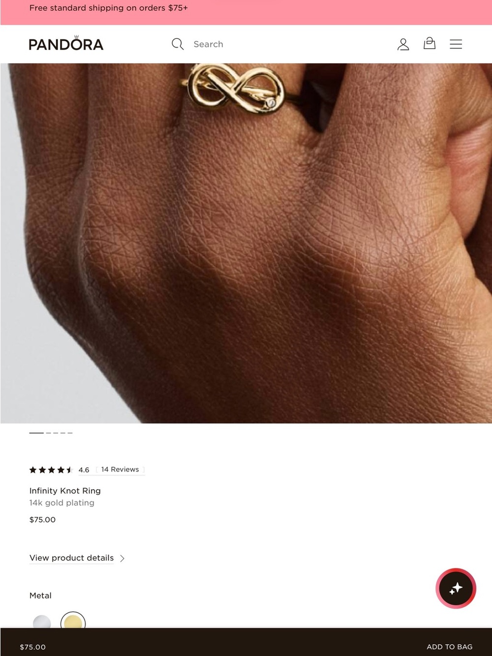 Pandora Gold Infinity Knot Ring